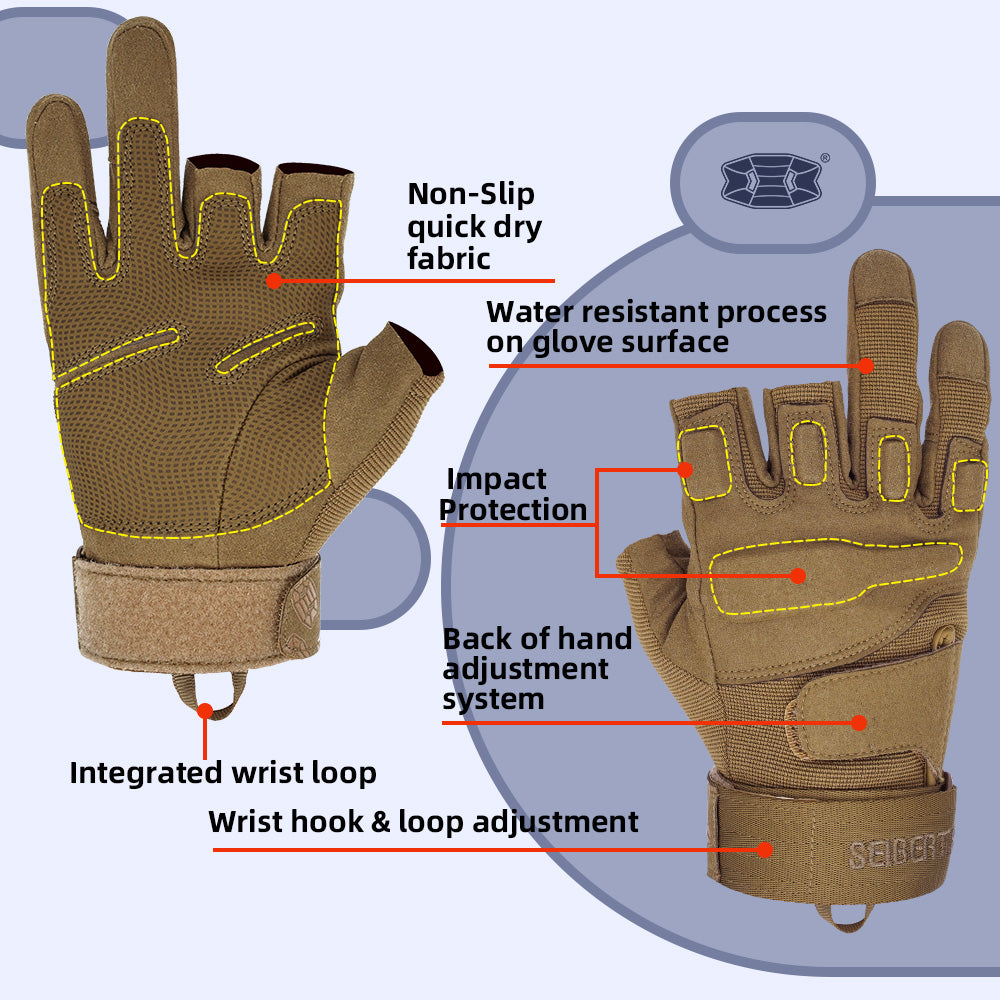 Seibertron Men Or Women XXS to XXL Fingerless/Half Finger Sports Outdoor Tactical Gloves - Seibertron