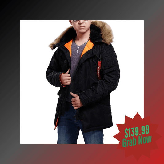 Seibertron Men's N-3B Slim-Fit Waterproof/Water Repellent Parka with Removable Faux Fur Hood Trim - Seibertron