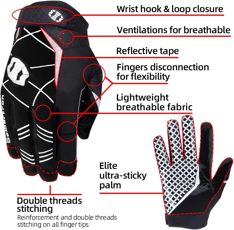 Black youth football gloves for practice and games