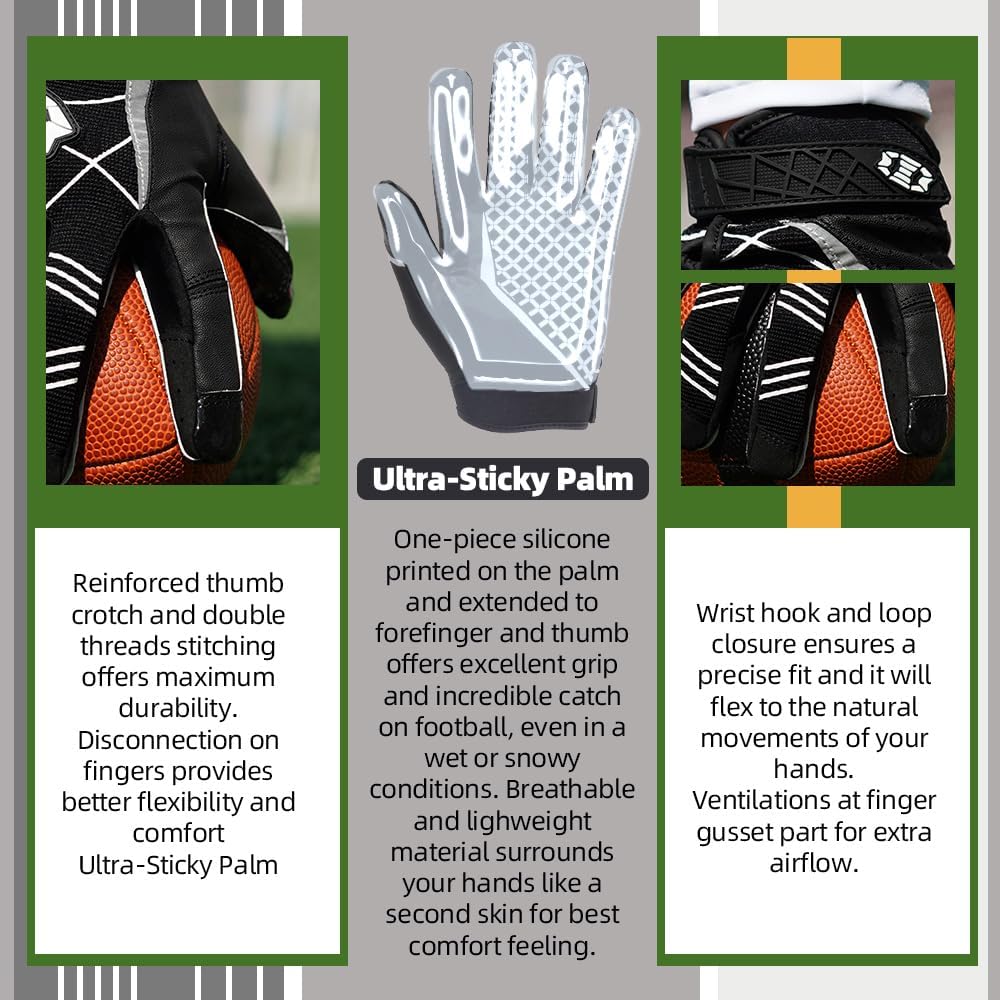 Youth football gloves inspired by professional styles