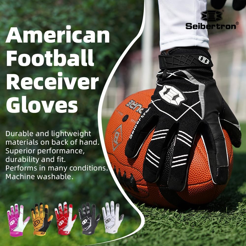 football handschuhe grip Seibertron Pro 3.0 Elite Ultra-Stick Sports Receiver Glove Football Gloves Youth and Adult White XXS