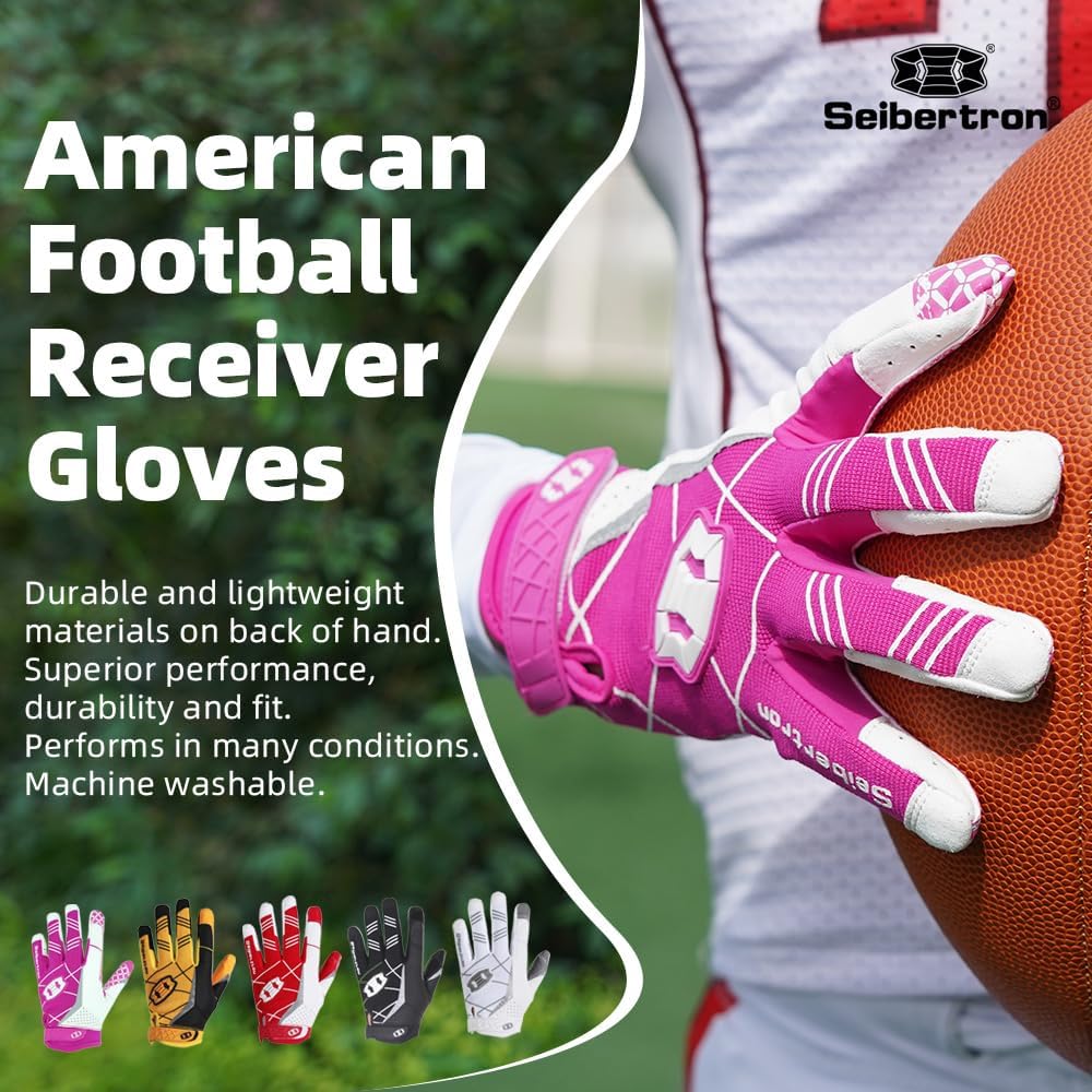 nfl receiver handschuhe Seibertron Pro 3.0 Elite Ultra-Stick Sports Receiver Glove American Football Gloves Youth and Adult red L