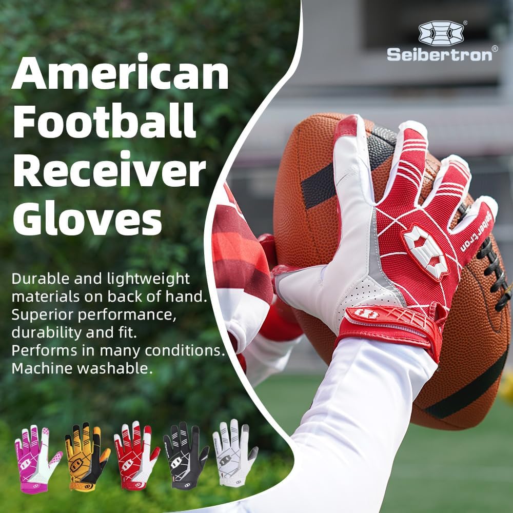 seibertron handschuhe Seibertron Pro 3.0 Elite Ultra-Stick Sports Receiver Glove Football Gloves Youth and Adult (White, XXL)