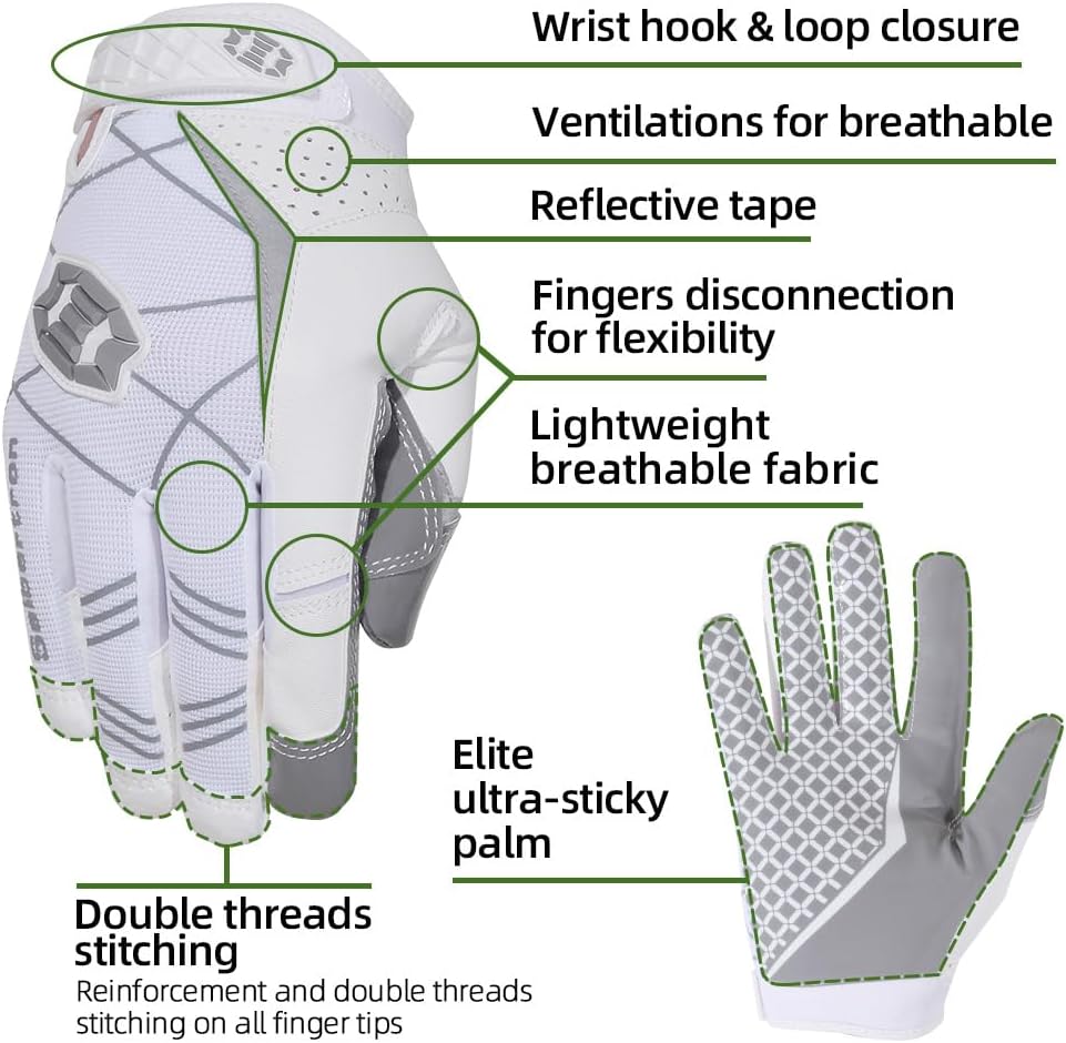 Receiver gloves designed for improved ball control