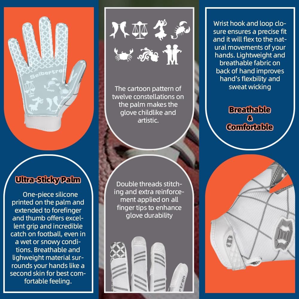 Seibertron Pro 3.0 Youth Football Gloves with Elite Ultra-Stick Grip - Seibertron