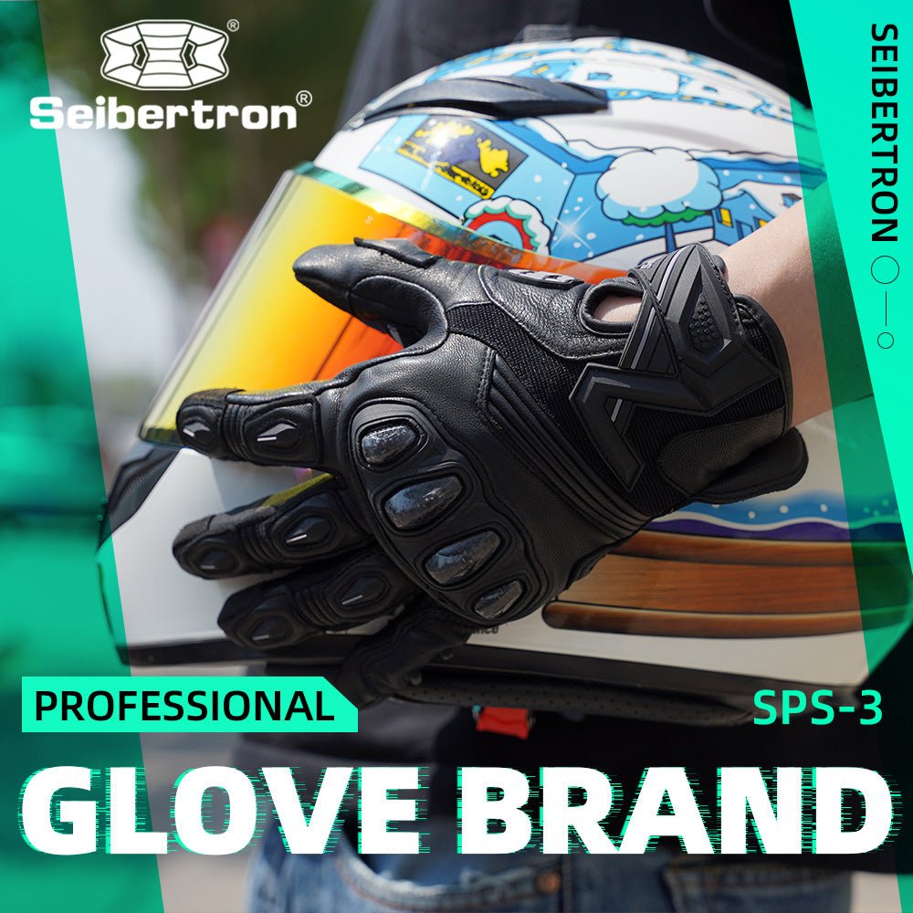 Black leather racing gloves for motorcycle riders