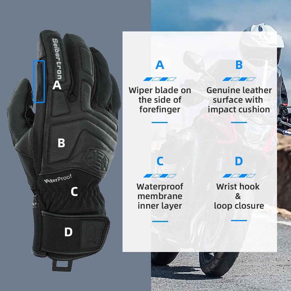 Seibertron S.C.W.G 2.0 Waterproof Winter - 4℉ Cold Proof Touchscreen Anti Slip Palm Impact Gloves for Cycling Motorcycle - Seibertron