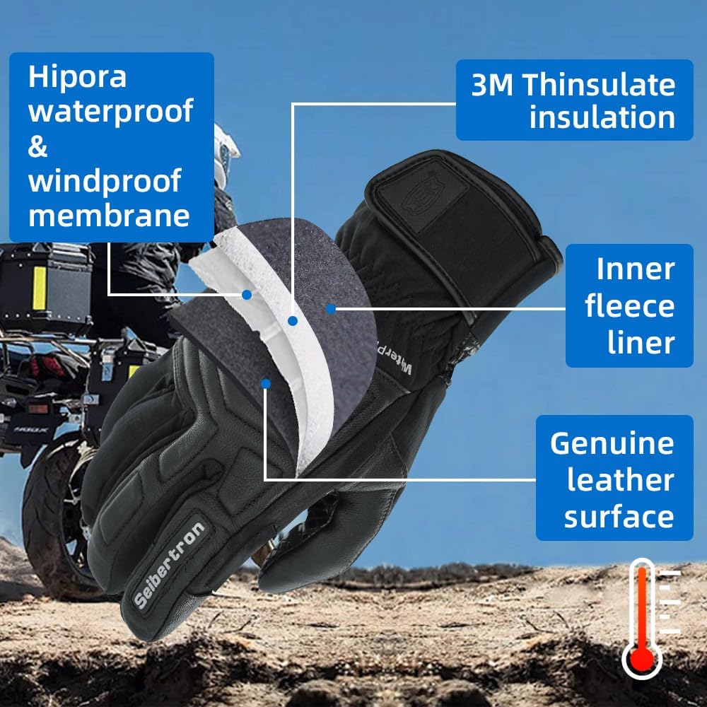Seibertron S.C.W.G 2.0 Waterproof Winter -4℉ Cold Proof Touchscreen Anti Slip Palm Impact Gloves for Cycling Motorcycle - Seibertron