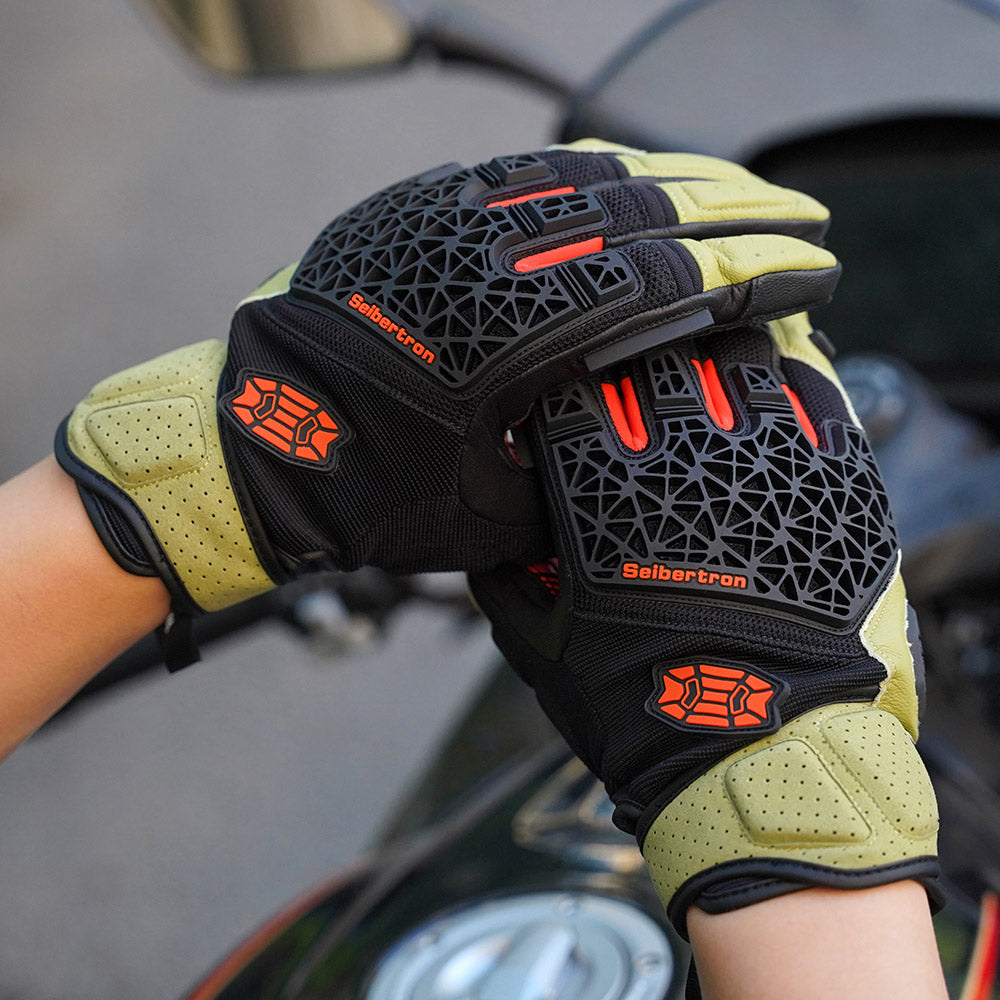 Seibertron SPS-10 Adult Motorcycle Riding Gloves – Breathable, Durable, Anti-Slip, Touchscreen Leather Gloves for Spring, Summer, and Fall - Seibertron