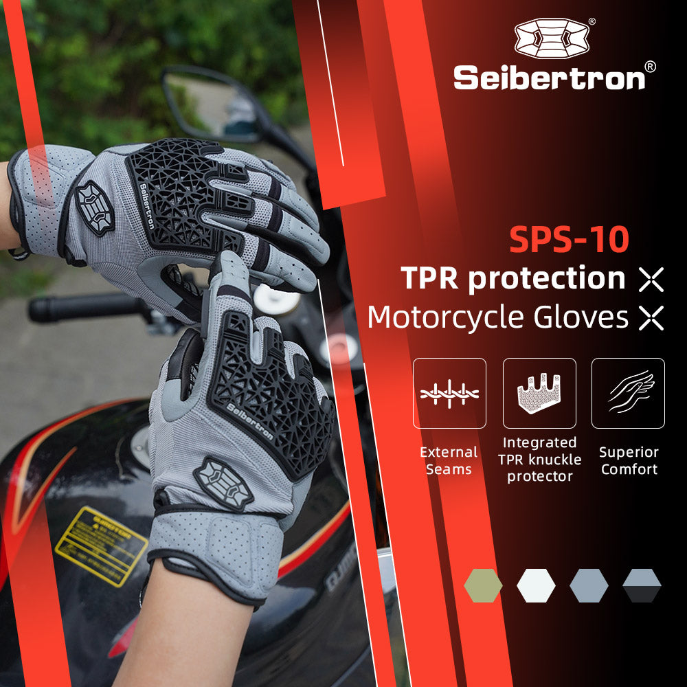Seibertron SPS-10 Adult Motorcycle Riding Gloves – Breathable, Durable, Anti-Slip, Touchscreen Leather Gloves for Spring, Summer, and Fall - Seibertron