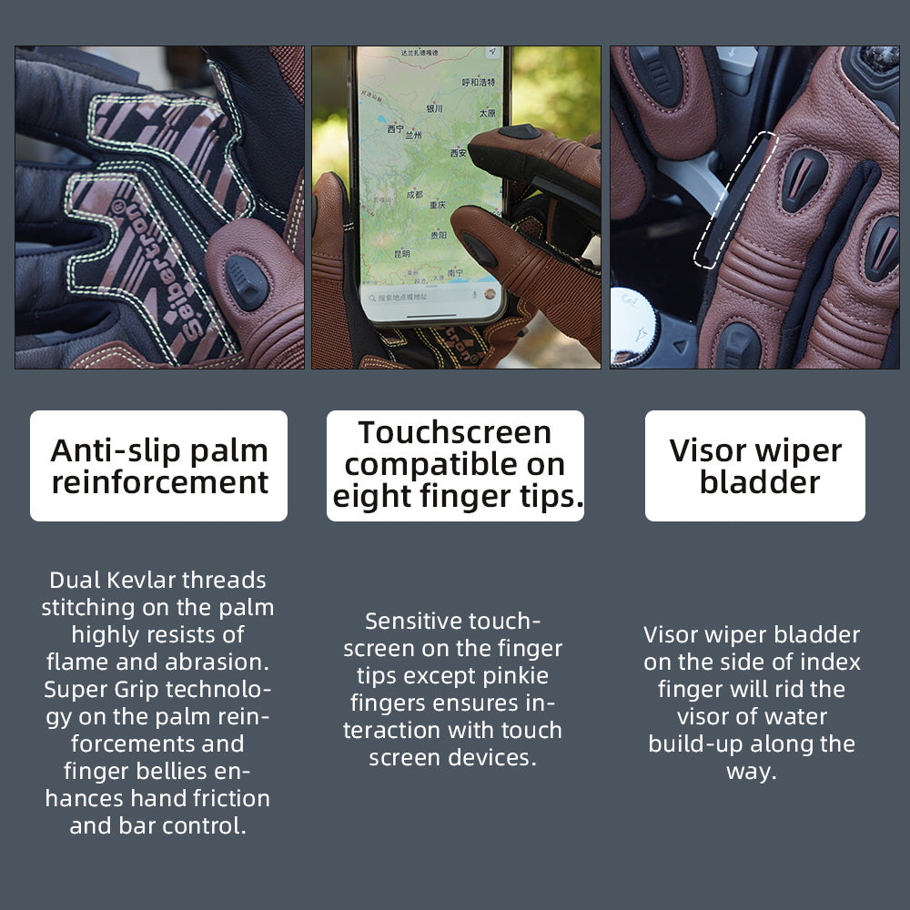 motorcycle gloves leather brown​