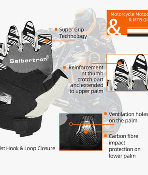 Seibertron SPS - 5 Adult Fingerless Motorcycle Motorcross Cycling Gloves Half Finger MTB Off - Road Riding Glove - Seibertron