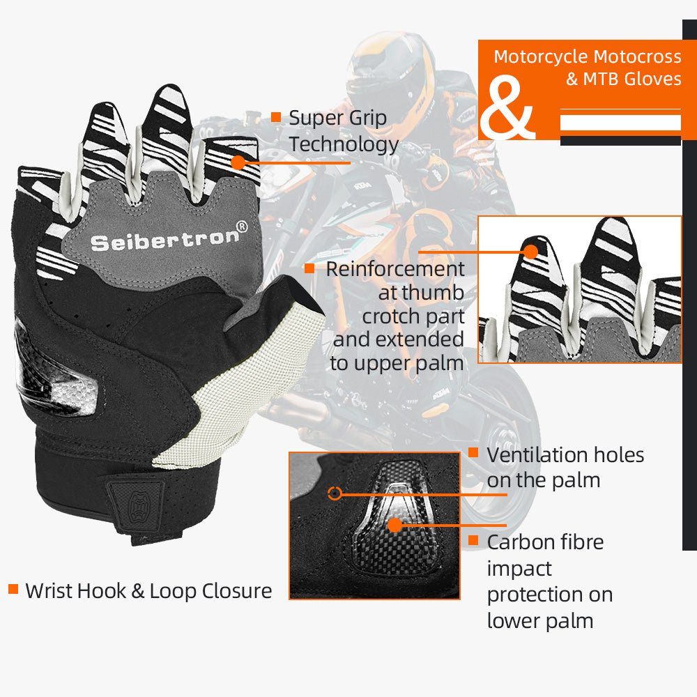 Seibertron SPS - 5 Adult Fingerless Motorcycle Motorcross Cycling Gloves Half Finger MTB Off - Road Riding Glove - Seibertron