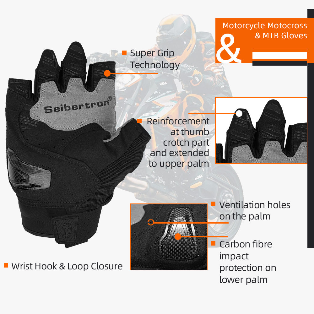 Seibertron SPS-5 Adult Fingerless Motorcycle Motorcross Cycling Gloves Half Finger MTB Off-Road Riding Glove - Seibertron