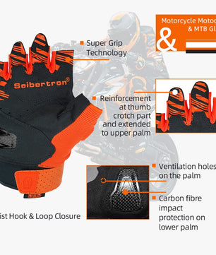 Seibertron SPS - 5 Adult Fingerless Motorcycle Motorcross Cycling Gloves Half Finger MTB Off - Road Riding Glove - Seibertron