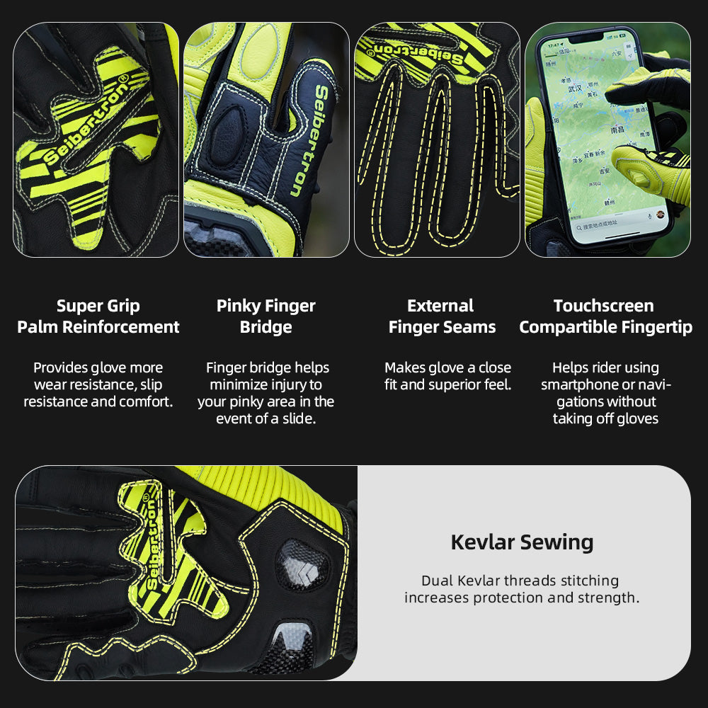 Motorcycle gloves with carbon fiber knuckle guards