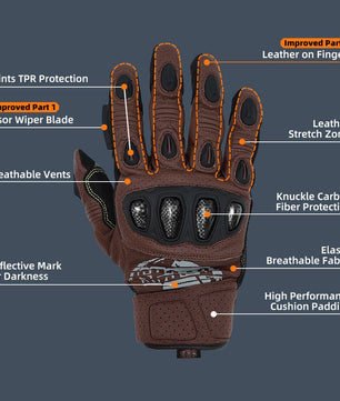 Brown riding gloves designed for motorcycle use