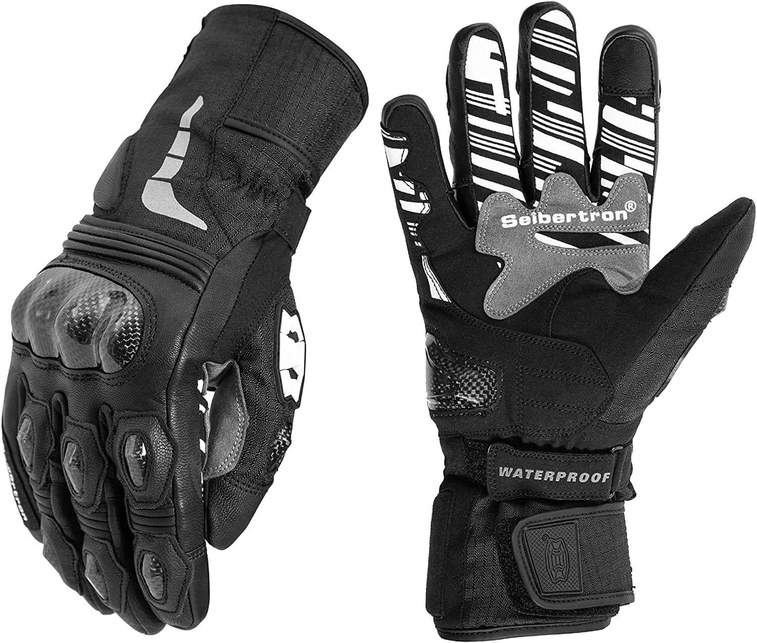 Seibertron SPW - 2 Carbon Fiber Hard Knuckle Waterproof Touchscreen Leather Motorcycle Gloves - SeibertronAutomotive Parts and Accessories