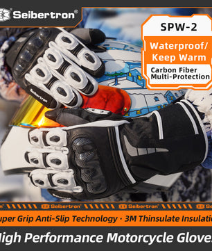 Seibertron SPW-2 Carbon Fiber Hard Knuckle Waterproof Touchscreen Leather Motorcycle Gloves - Seibertron