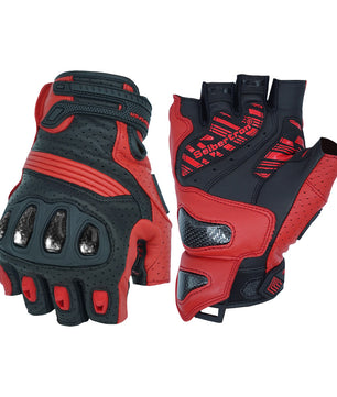 red fingerless leather gloves