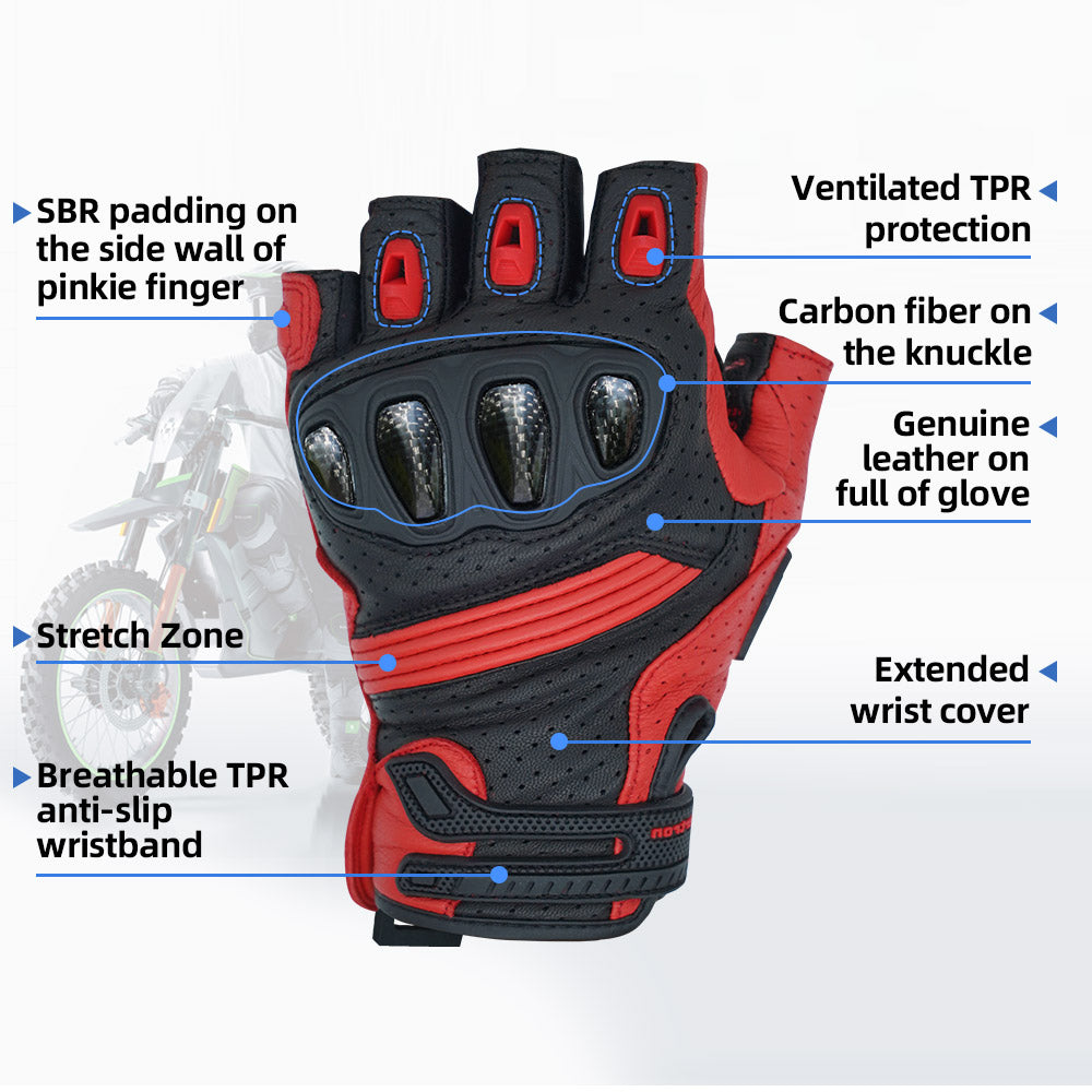 red fingerless leather gloves