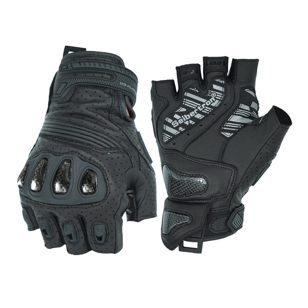black leather gloves without fingers