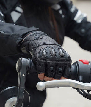 black leather gloves without fingers