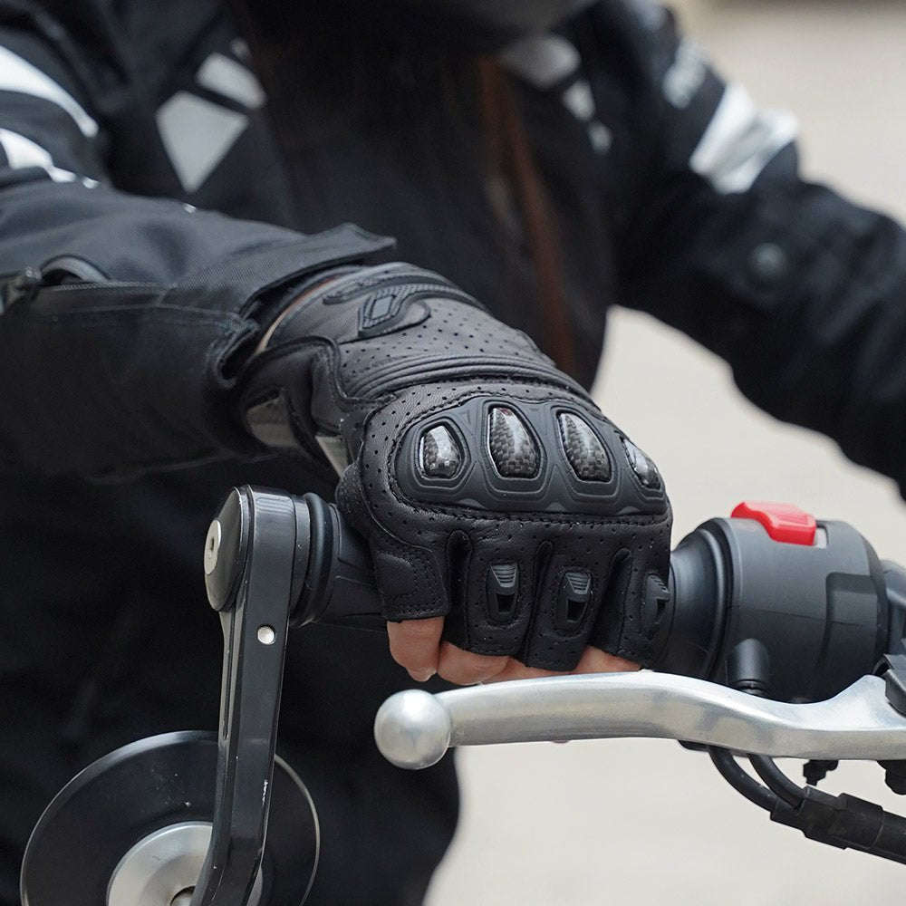 black leather gloves without fingers