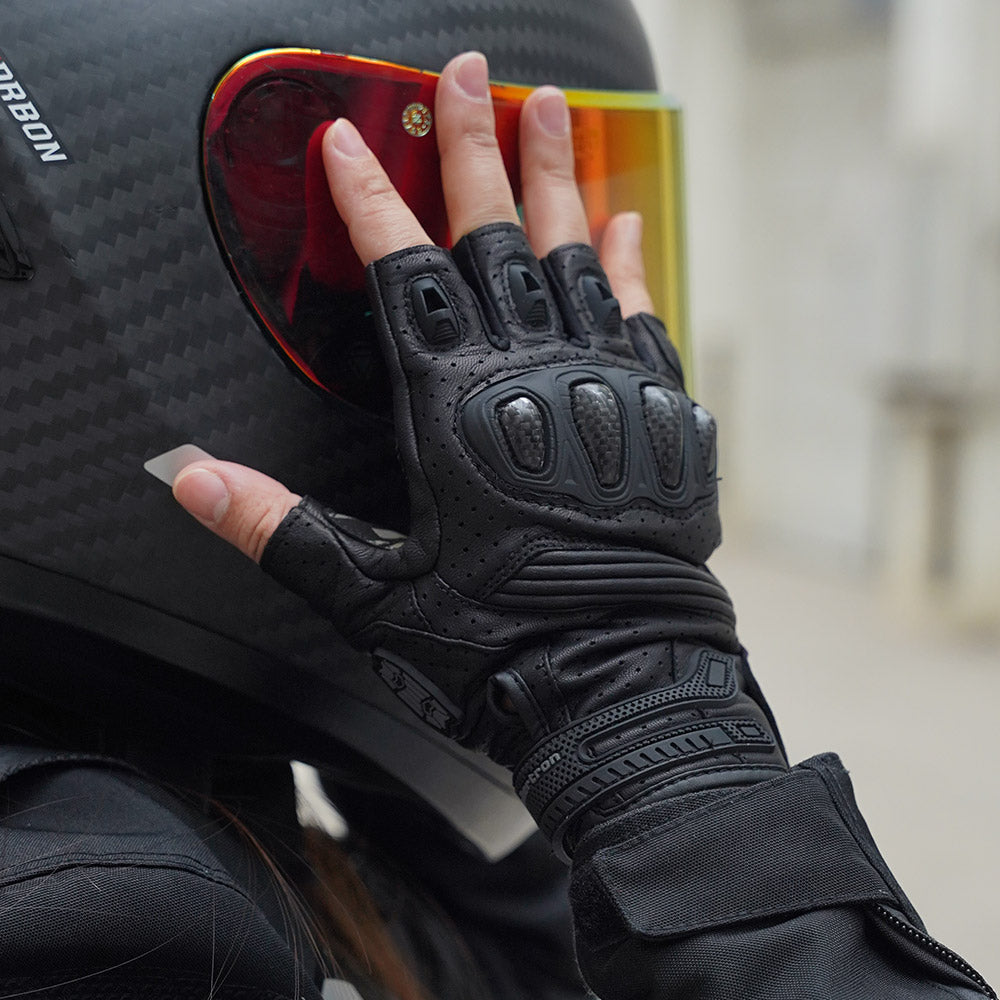 black leather gloves without fingers