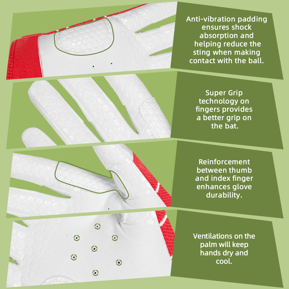 Seibertron Youth B-A-R PRO 2.0 Signature Baseball/Softball Batting Gloves Super Grip Finger - Seibertron