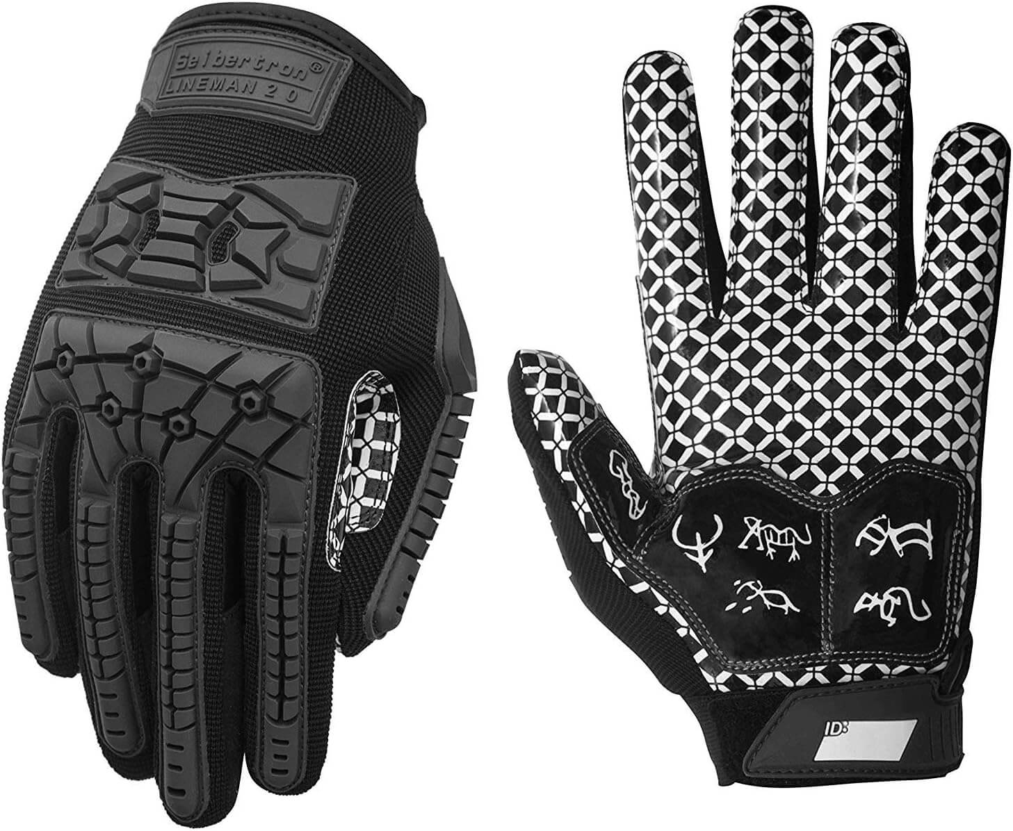 Football gloves suitable for lineman positions