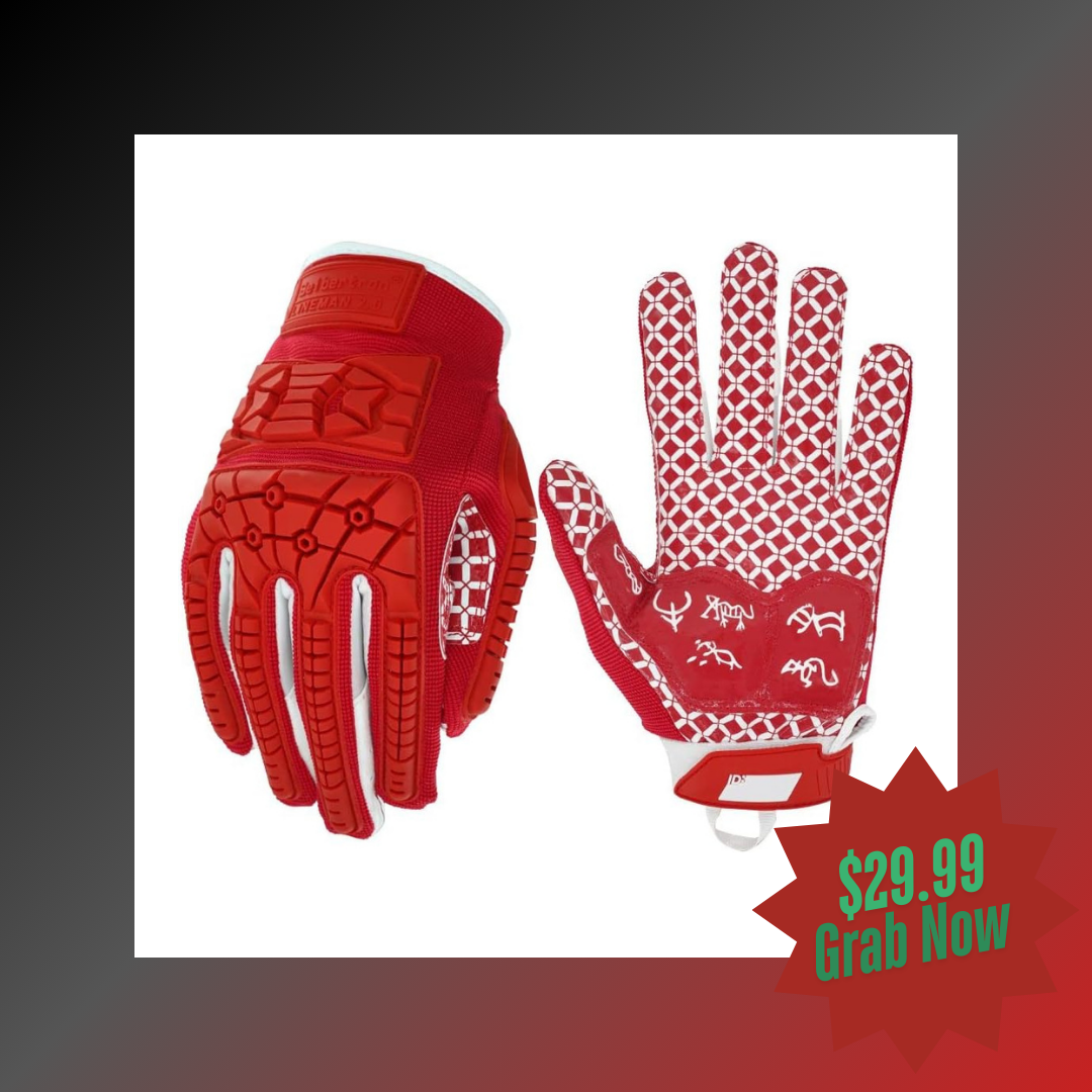 Red football lineman gloves for team colors