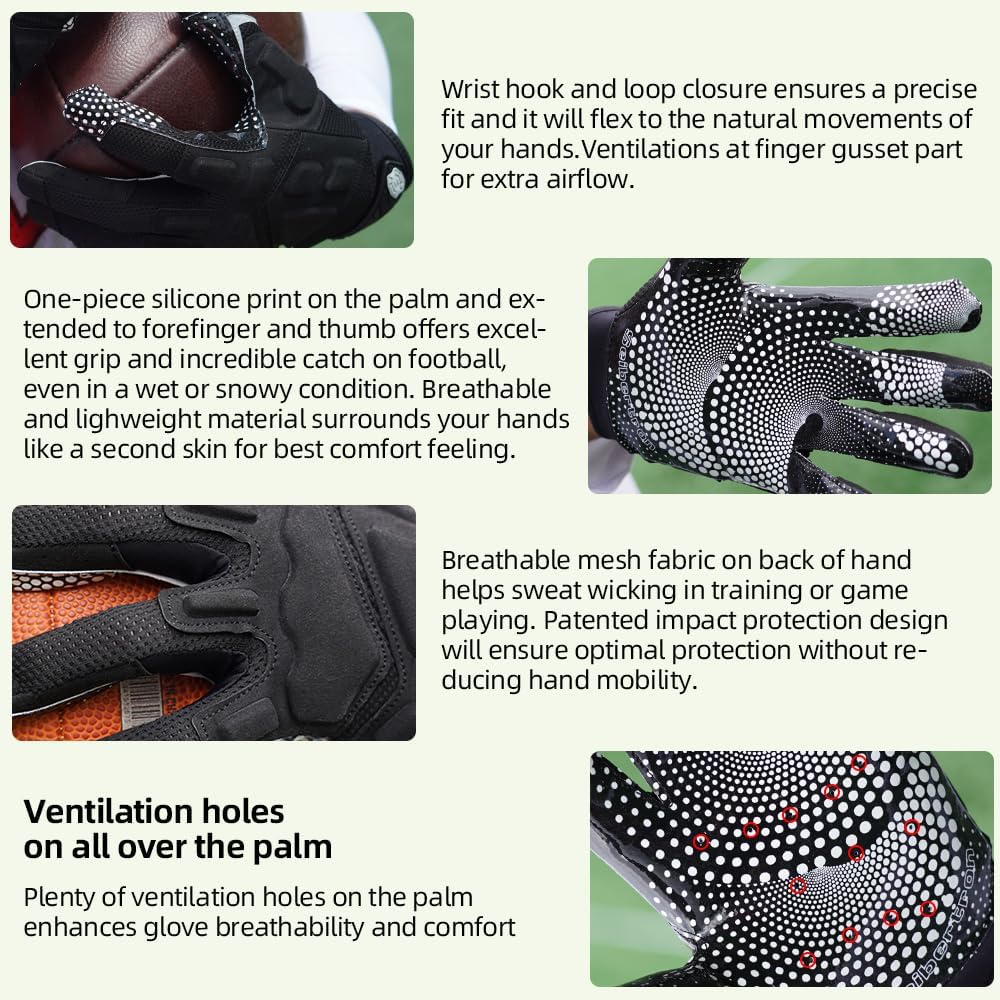 Seibertron Youth G.A.R.G 2.0 Gel-Filled Anti-Impact Ultra-Stick Football Receiver Gloves – Patented Technology for Maximum Grip & Protection - Seibertron