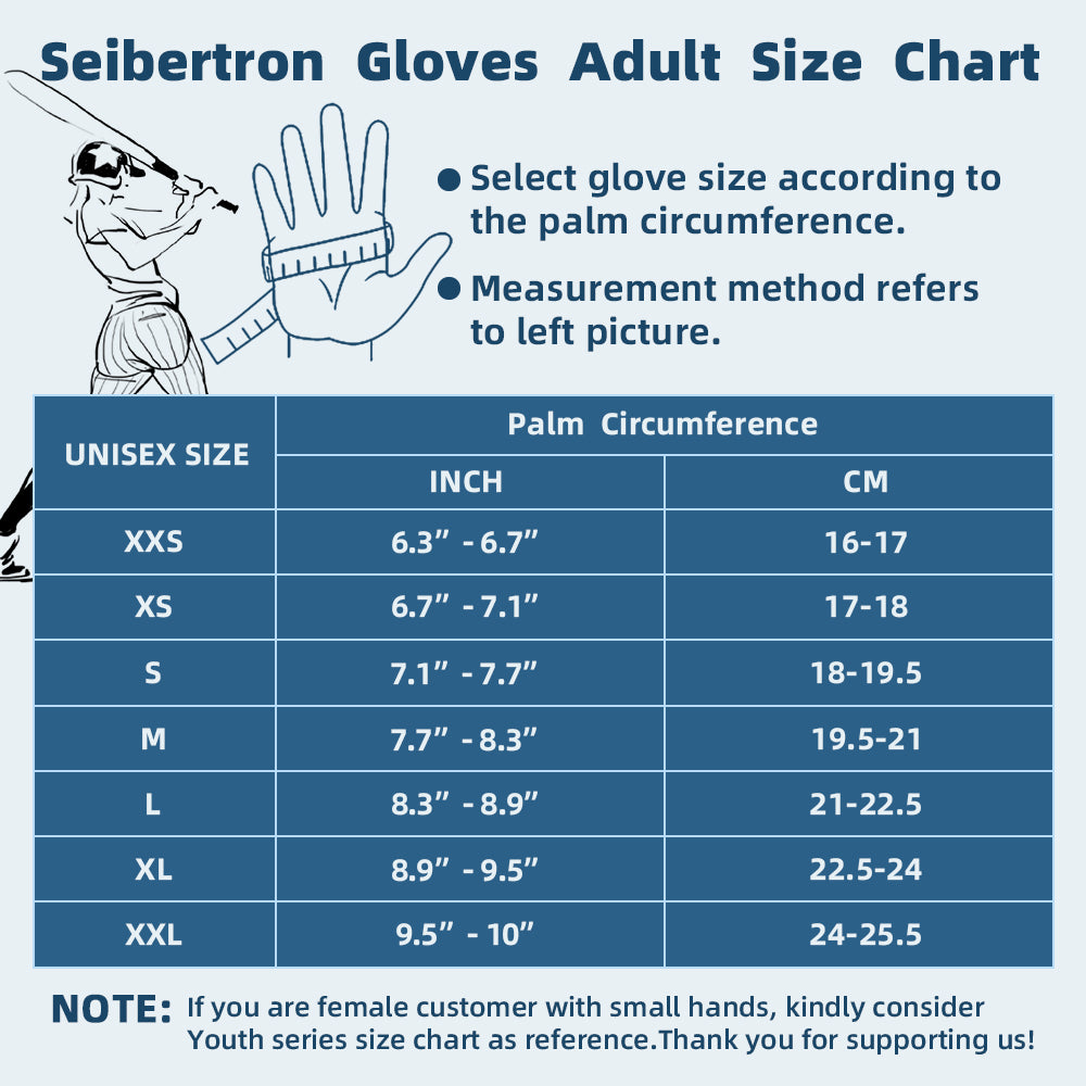 Seibertron Adult S.P.B.G 2.0 Baseball/Softball Batting Super Grip and Protective Gloves