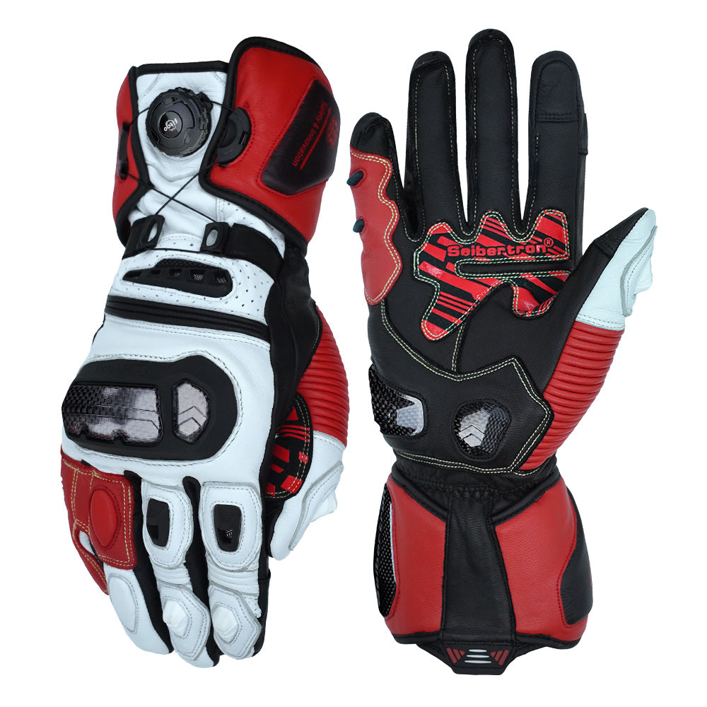 Seibertron Adult SPS-6 All-Season Leather Motorcycle Gloves with Carbon Fiber Protection, Breathable Design, and Anti-Slip Grip – Perfect for Road Racing, Track Riding, and Long-Distance Touring