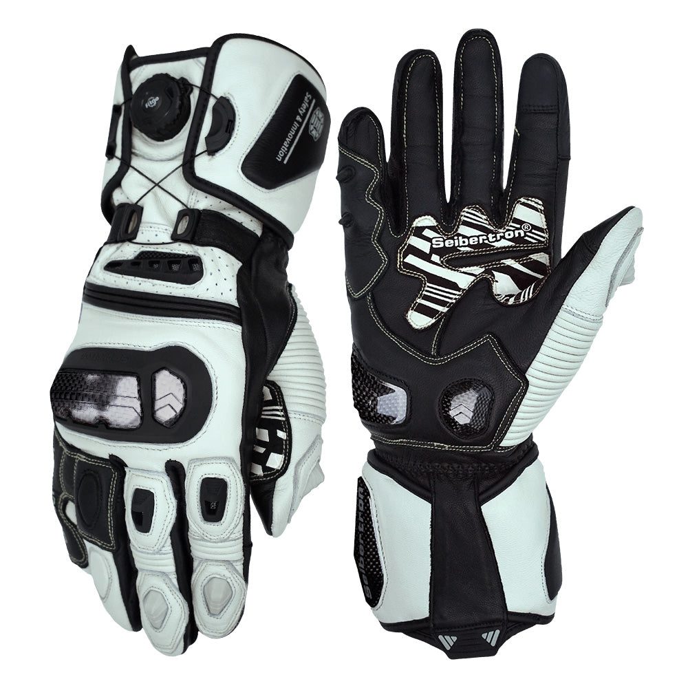 Seibertron Adult SPS-6 All-Season Leather Motorcycle Gloves with Carbon Fiber Protection, Breathable Design, and Anti-Slip Grip – Perfect for Road Racing, Track Riding, and Long-Distance Touring