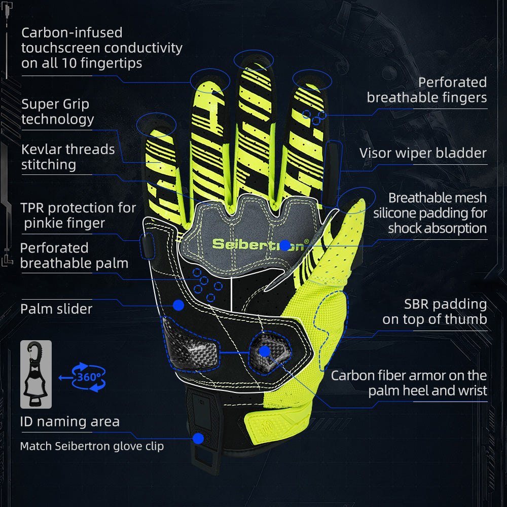 Seibertron SPS-7 Superior Protection Series Motorcycle Riding Gloves - Breathable Touchscreen Carbon Fiber Protection