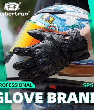 Black leather racing gloves for motorcycle riders
