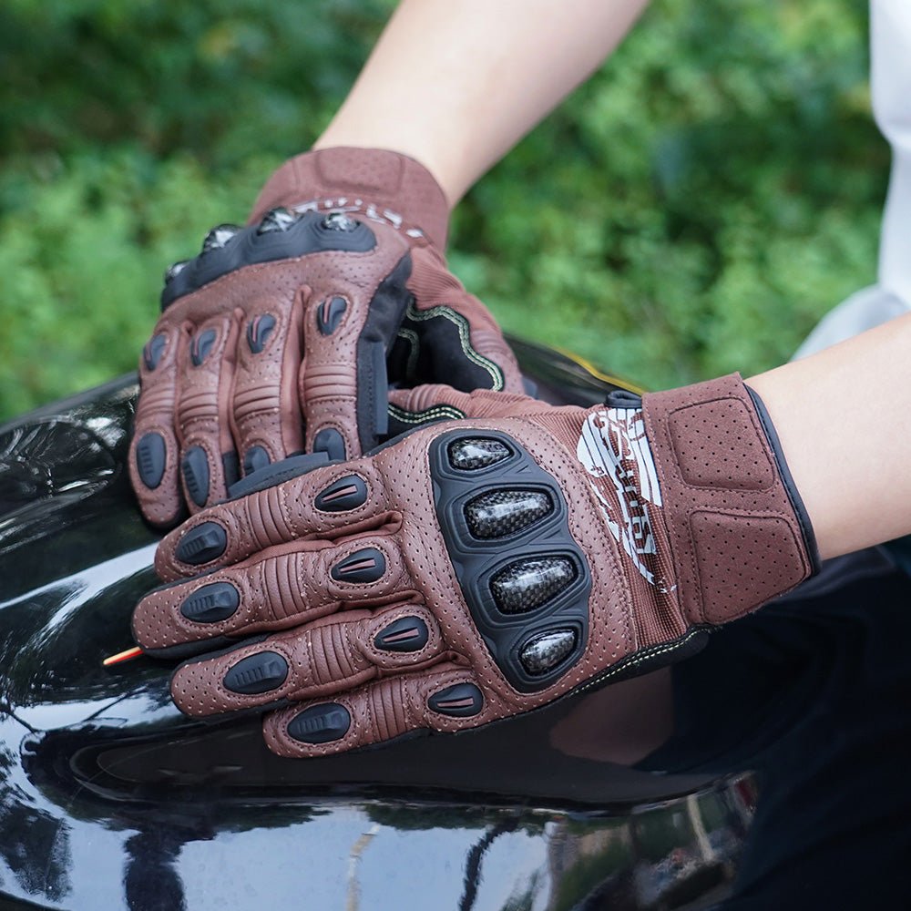Protective brown gloves for motorcycle riders