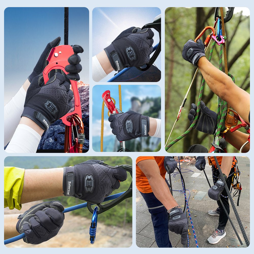 color:Black | Seibertron Full Finger Climbing Sailing Gloves full finger padded palm climbing rope gloves image 05
