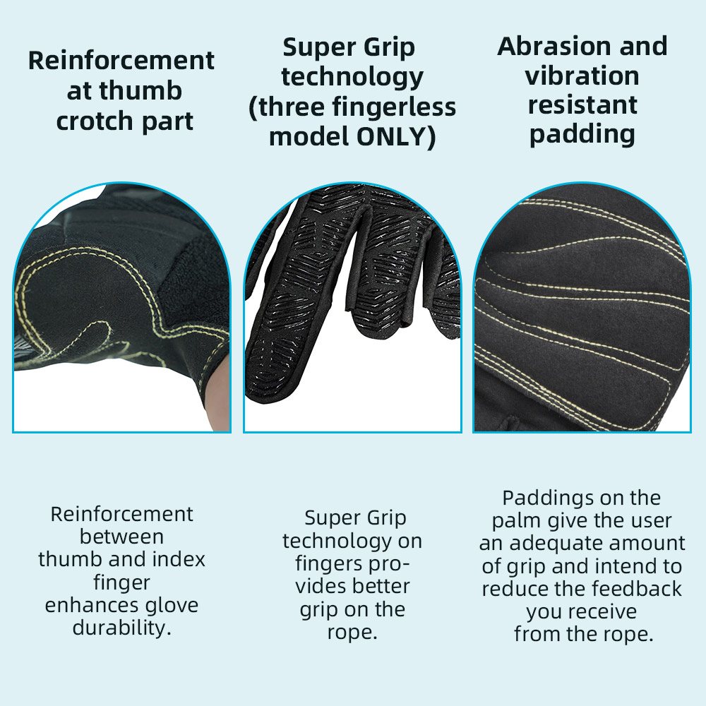 color:all | Seibertron Three Fingerless Climbing Sailing Gloves three fingerless padded palm climbing rope gloves image 04