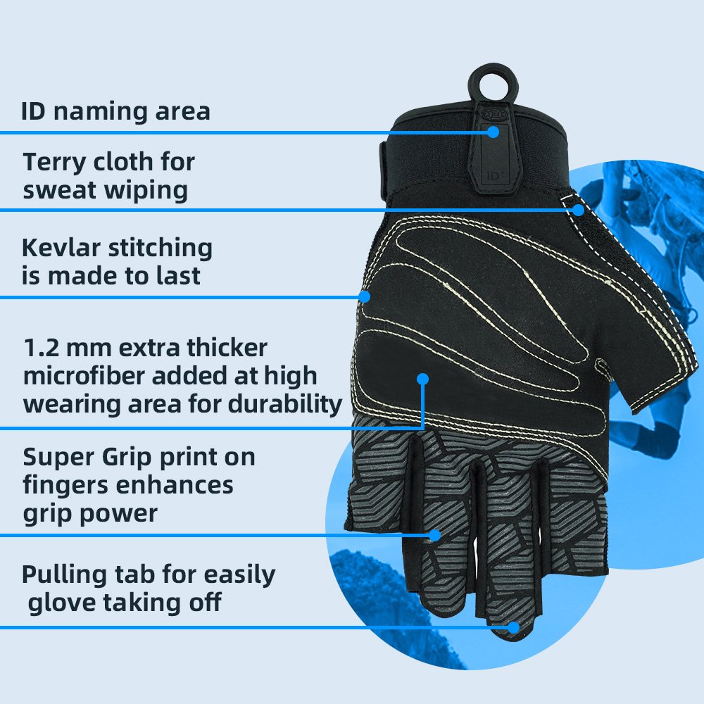 color:all | Seibertron 3/4 Finger Climbing Sailing Gloves three-quarter finger padded palm climbing rope gloves image 03