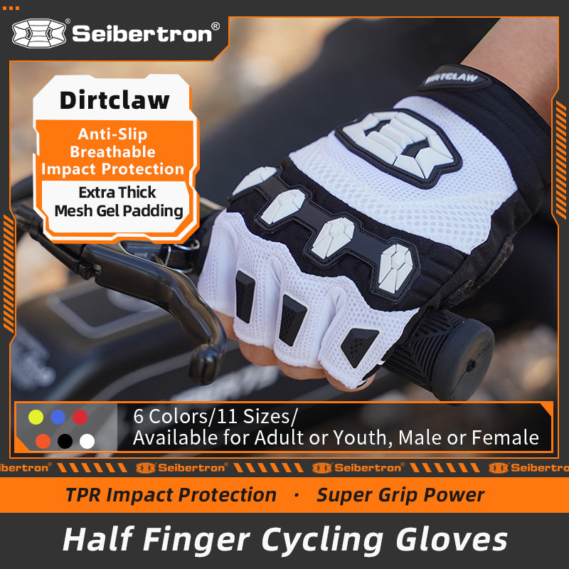 Seibertron Dirtclaw Adult BMX MX ATV MTB Road Racing Mountain Bike Bicycle Cycling Off-Road/Dirt Bike Gel Padded Anti - Slip Palm Fingerless Gloves Motorcycle Motocross Sports Gloves