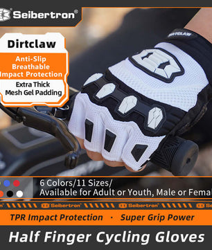 Seibertron Adult Dirtclaw Anti-Slip Fingerless Gloves: Perfect for Off-Road, BMX, and Motocross Adventures