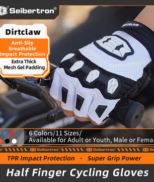 Seibertron Dirtclaw Youth BMX MX ATV MTB Road Racing Mountain Bike Bicycle Cycling Off-Road/Dirt Bike Gel Padded Anti - Slip Palm Fingerless Gloves Motorcycle Motocross Sports Gloves
