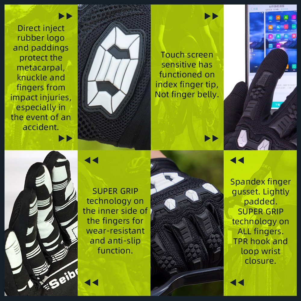 color:Black | Seibertron Dirtpaw full finger motocross and off-road riding gloves image 04
