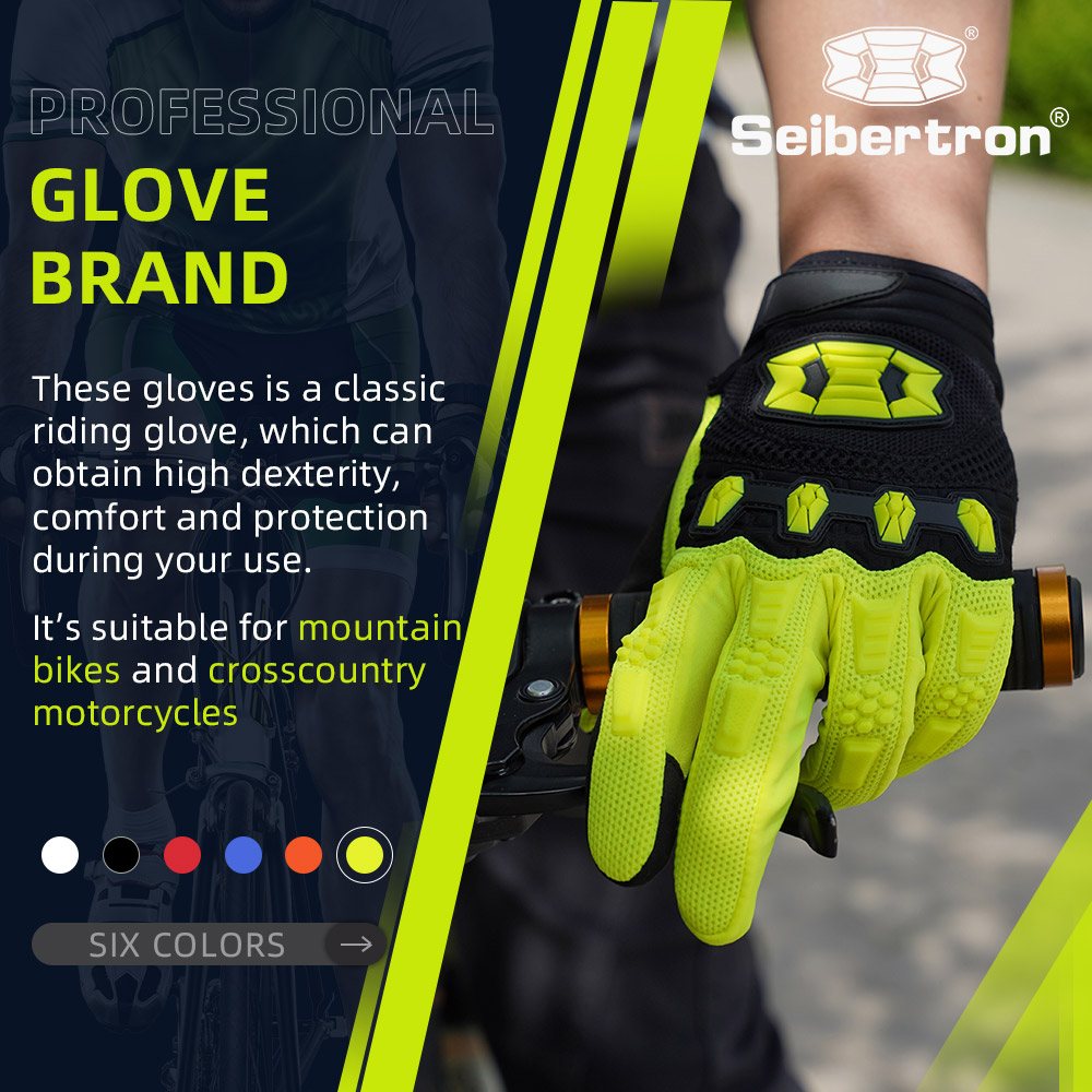 color:Fluorescent Yellow | Seibertron Dirtpaw full finger motocross and off-road riding gloves image 14