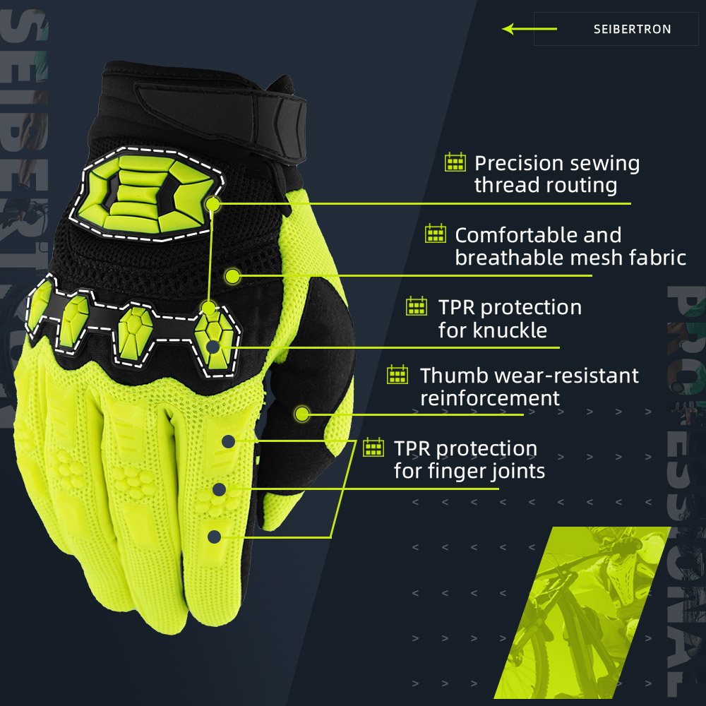 color:Fluorescent Yellow | Seibertron Dirtpaw full finger motocross and off-road riding gloves image 15