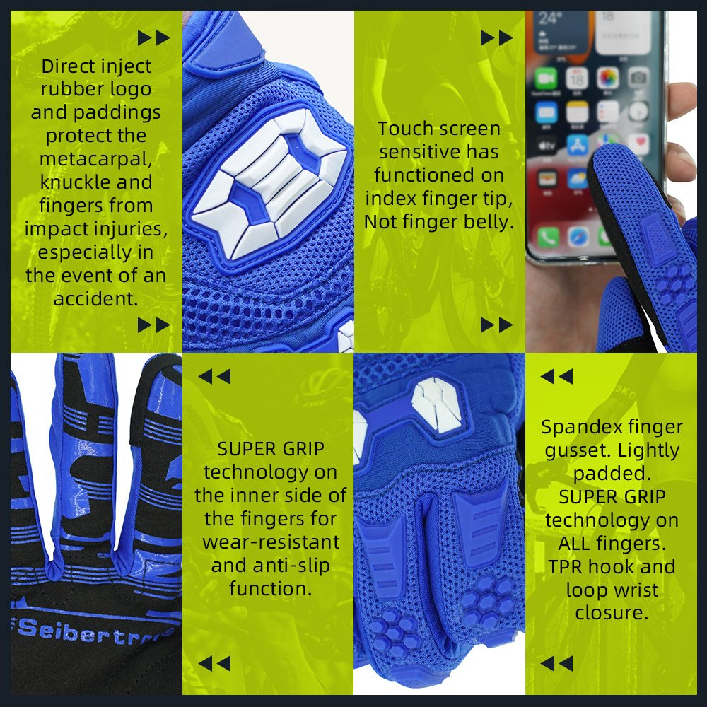 color:Blue | Seibertron Dirtpaw full finger motocross and off-road riding gloves image 20