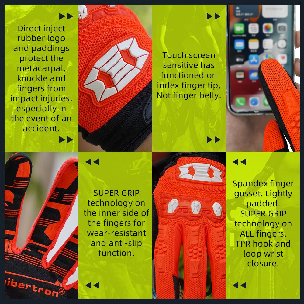 color:Orange | Seibertron Dirtpaw full finger motocross and off-road riding gloves image 24